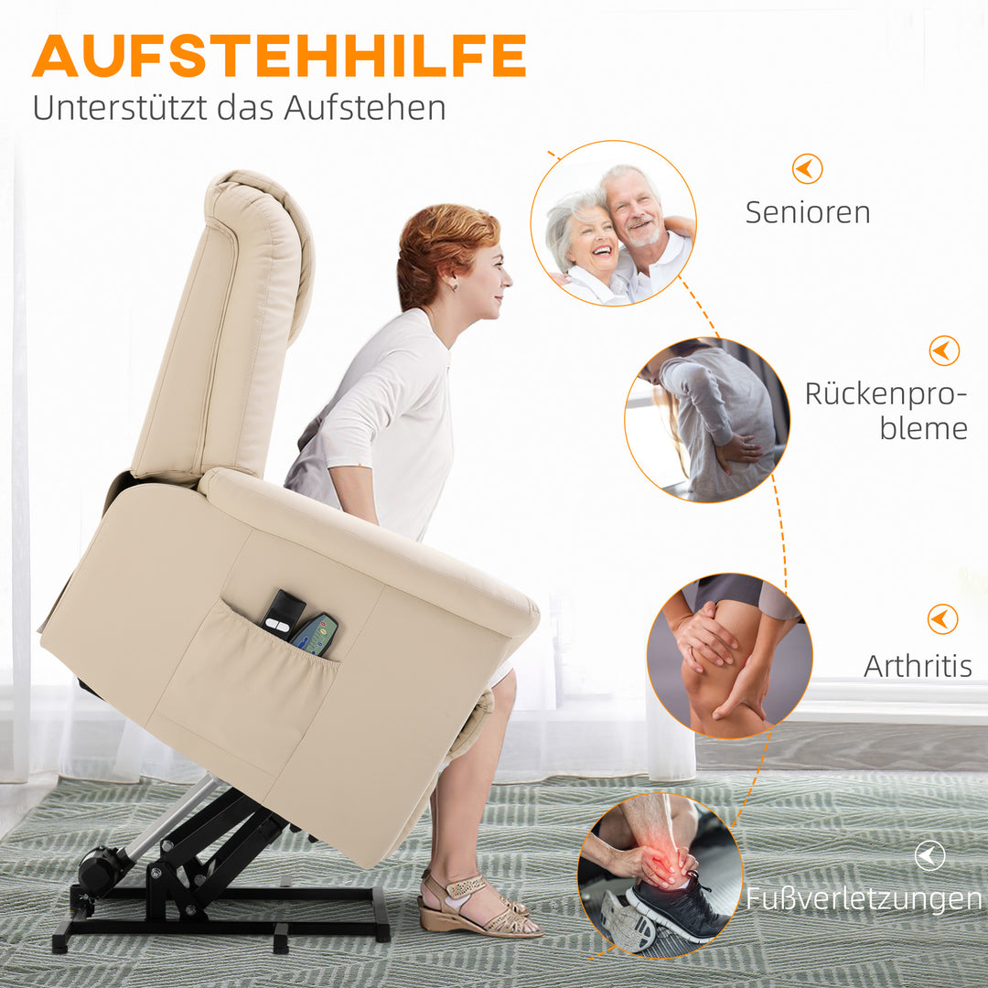 Massagestol med ståstøtte, 8 vibrationspunkter, varmefunktion, fodstøtte, cremefarvet