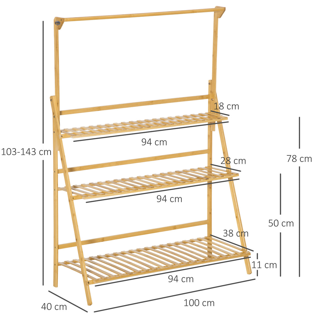 Træ blomstertrappe plantestativ stigehylde justerbar hængende højde blomsterstativ hængende bambus naturlig indendørs udendørs 100 x 40 x 143 cm