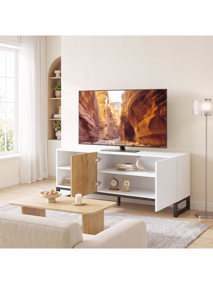 TV-skab til fjernsyn op til 55 tommer, moderne TV-lavbord, hvid