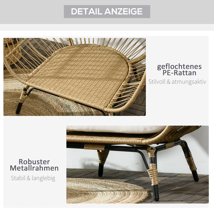 Kurvestol i rottinglook med bløde sædehynder og aluminiumsstel, khaki og beige, 105 x 90 x 148 cm