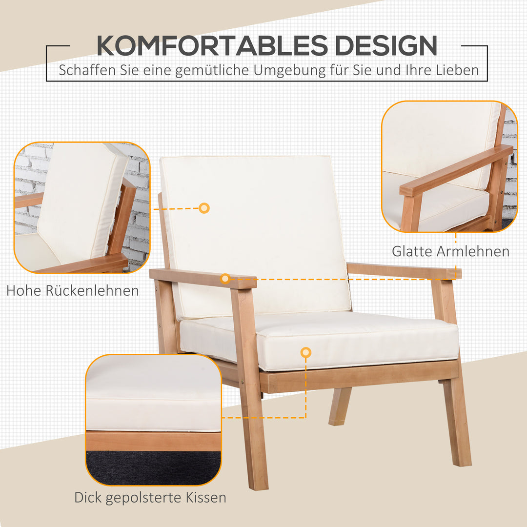 Sæt med 2 havestole med hynder, havestolsæt, havestol lavet af poppeltræ, havemøbler, træstol, balkonstol, terrassestol, brun + beige, 66 x 77,5 x 74,5 cm