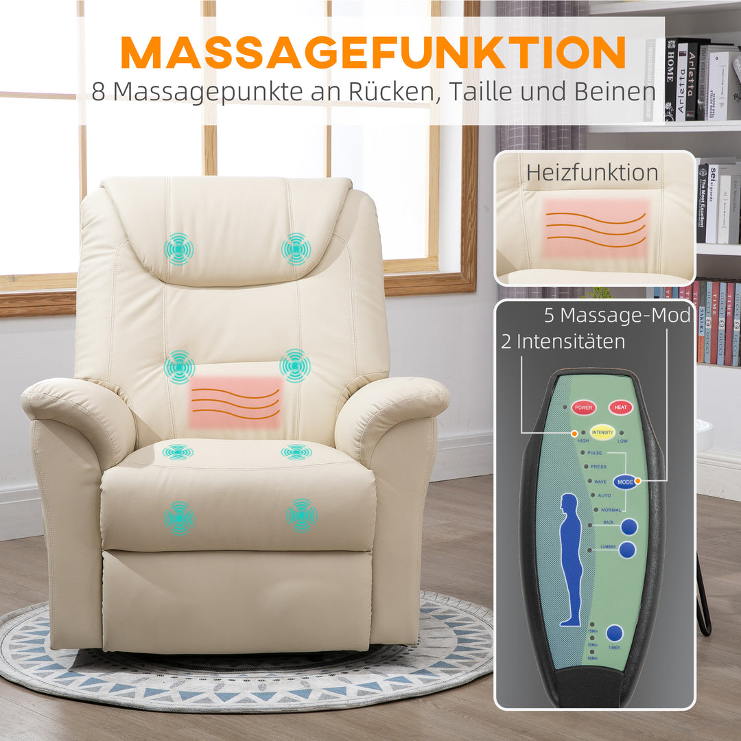Massagestol med ståstøtte, 8 vibrationspunkter, varmefunktion, fodstøtte, cremefarvet