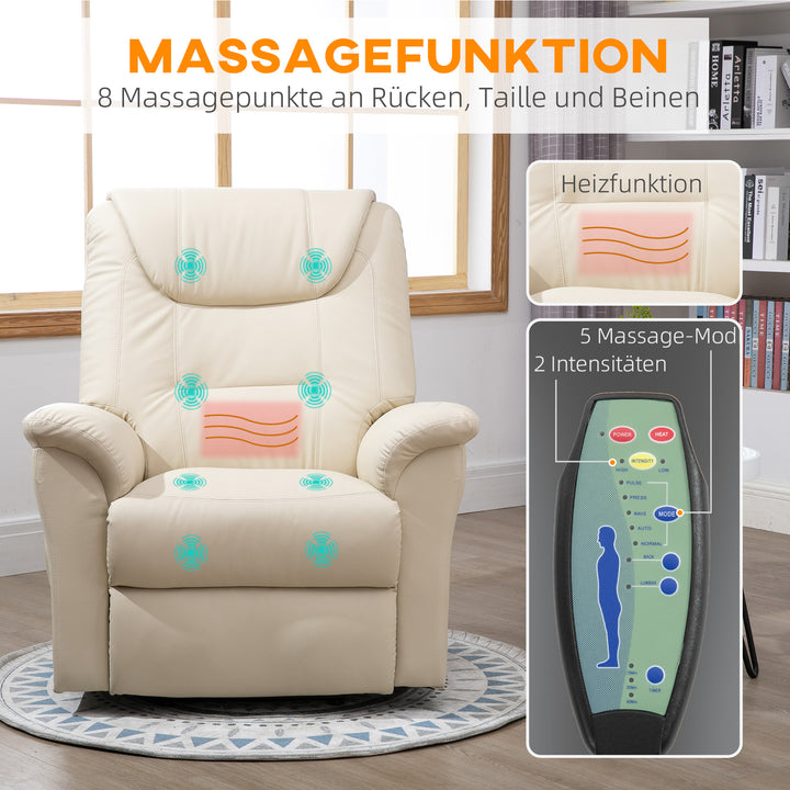 Massagestol med ståstøtte, 8 vibrationspunkter, varmefunktion, fodstøtte, cremefarvet