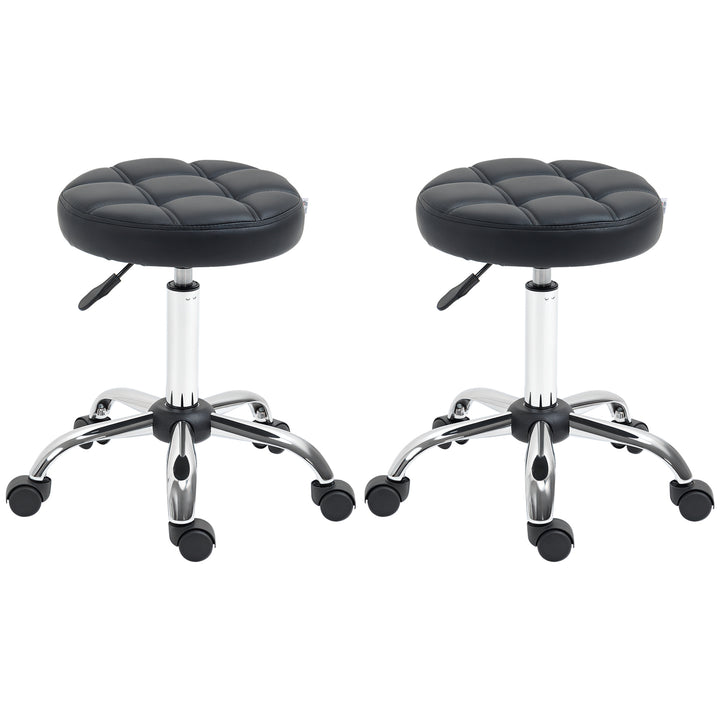Sæt med 2 rullestole, højdejusterbare, drejestole 48-63 cm, arbejdsstol 360° drejelig, kontorstol til kontor, salon, massage, spa, sort