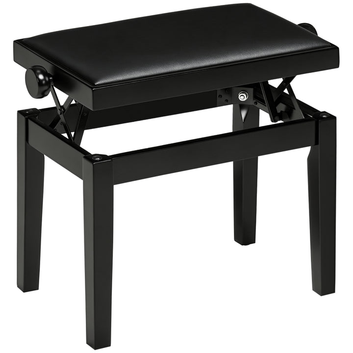 Klaverbænk, højdejusterbar klaverstol, elegant højglans, kunstlæder + gummitræ, sort, 63 x 33 x 56 cm