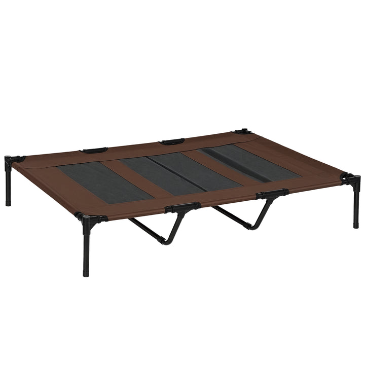 Sammenklappelig hundeseng, udendørs hundeseng, hævet stativ, 122 cm x 92 cm x 23 cm, kaffebrun + sort