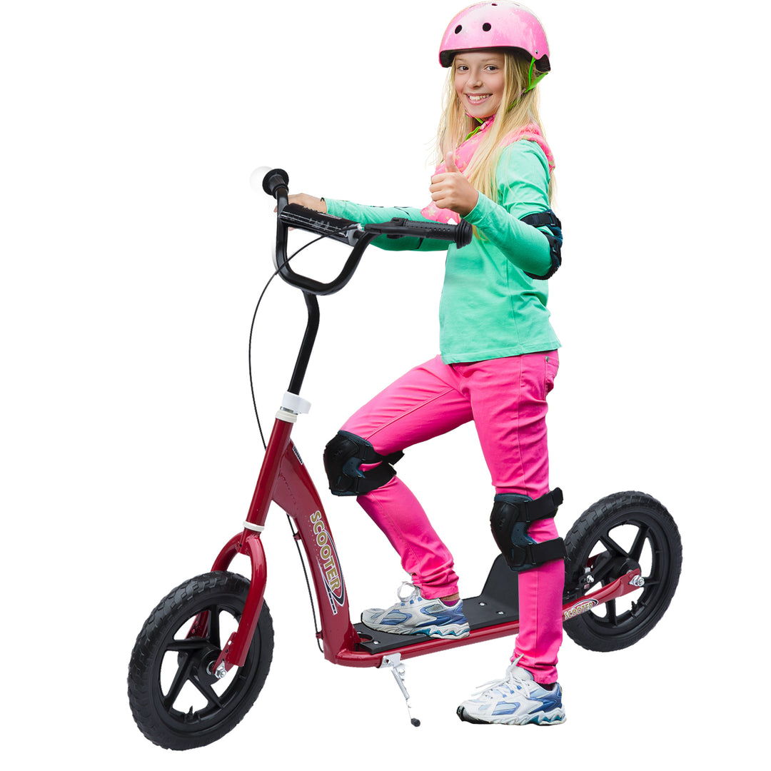 Børneløbehjul med bagbremse, løbehjul, 12 tommer løbehjul, city scooter til børn, kickboard, højdejusterbart, stål, EVA, rød, 120 x 52 x 80-88 cm
