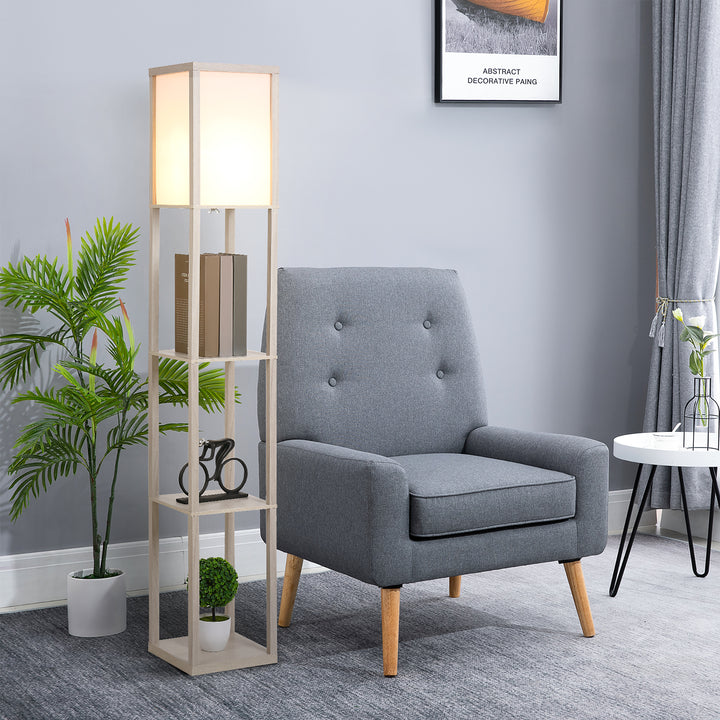 Gulvlampe med hylder, træ, 26 x 26 x 160 cm, til stue/soveværelse (pære medfølger ikke)