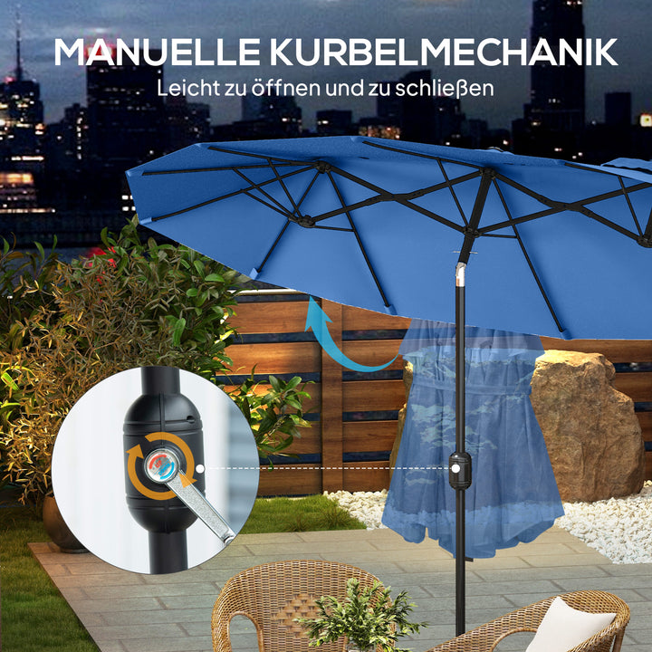 Parasol, haveparasol, vipbar, med håndsving, vindfang, polyester+stål, marineblå, 285 x 147 cm