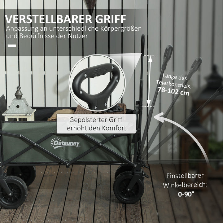 Havevogn 120 kg lasteevne, foldbar transportvogn med aftagelig presenning, håndtag, hjul 95 liter grøn
