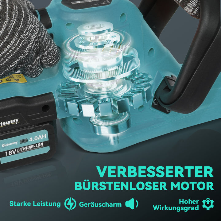 Elektrisk hækkeklipper, batteridrevet, elektrisk hækkeklipper med 51 cm klippelængde, motor, batteri, blå