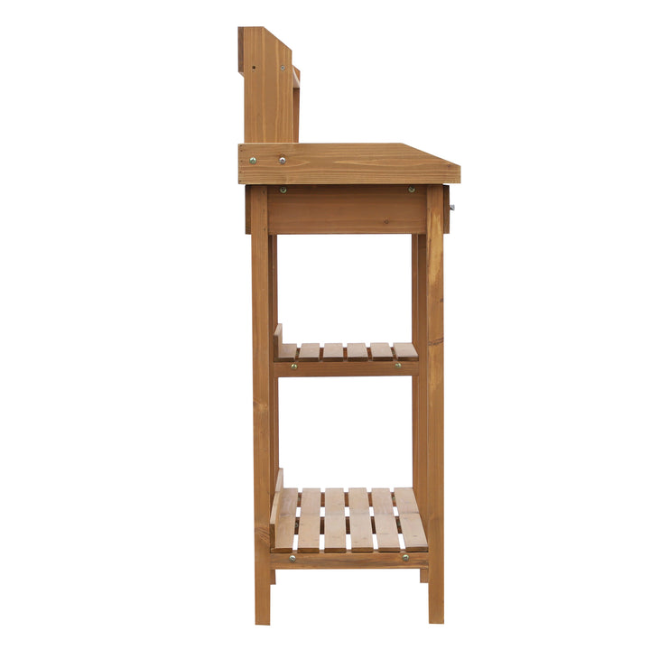 Plantebord havebord blomsterbord med balje havegran naturtræ 117 x 45 x 121 cm