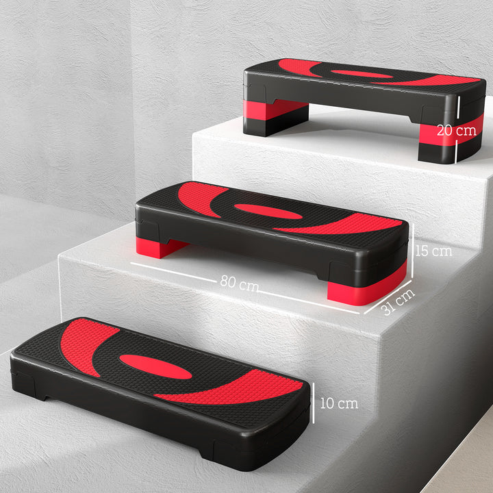 Aerobic stepper, højdejusterbar, til indendørs og udendørs brug, belastningskapacitet op til 150 kg, 80 x 31 x 10-20 cm, rød