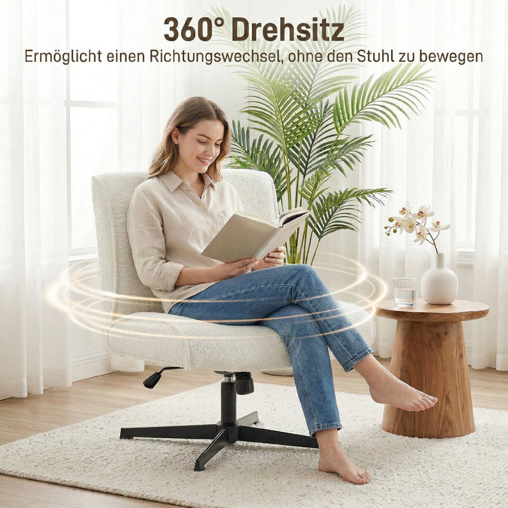 Drejelig accentstol, fløjlsbetrukket loungestol med højdejustering til stue, kontor, cremehvid