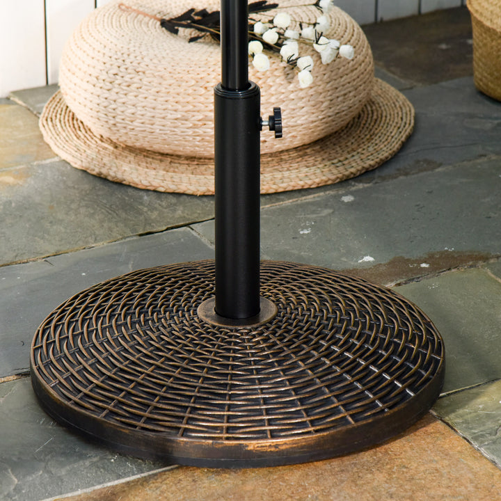 Parasolstativ, paraplyholder, paraplyfod, 25 kg, rattan-look, kurvestativ, paraply Ø35/Ø38/Ø48 mm, plast + cement, antik bronze, Ø53 x 40 cm