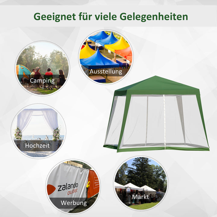 Havepavillon, partytelt, vejrbestandigt telt med myggenet, metal + polyester, grøn, 3 x 3 m