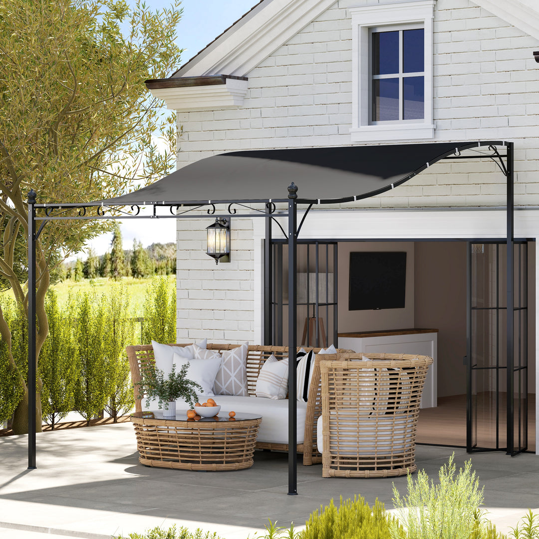 3 x 2,5 m Pergola, Vægmonteret havepavillon, vandafvisende, metalramme, drænhuller, skyggetag, mørkegrå