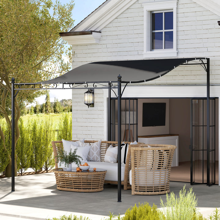 3 x 2,5 m Pergola, Vægmonteret havepavillon, vandafvisende, metalramme, drænhuller, skyggetag, mørkegrå