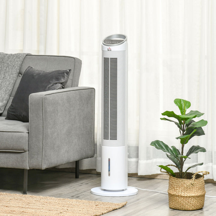 Tårnventilator med vandkøling og fjernbetjening, 60W, 20㎡ (30 cm x 30 cm x 100,8 cm), 3 tilstande, hvid