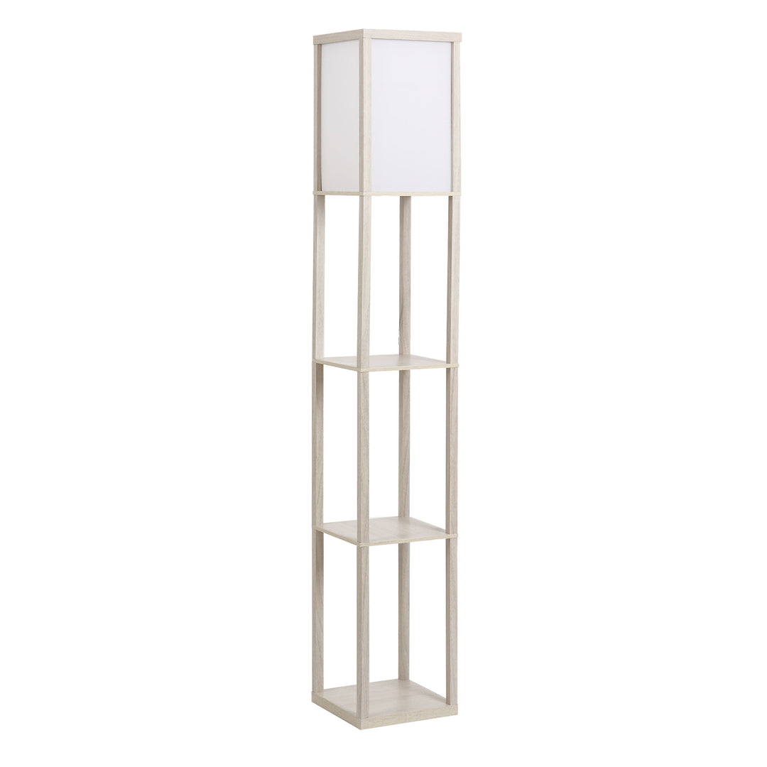 Gulvlampe med hylder, træ, 26 x 26 x 160 cm, til stue/soveværelse (pære medfølger ikke)