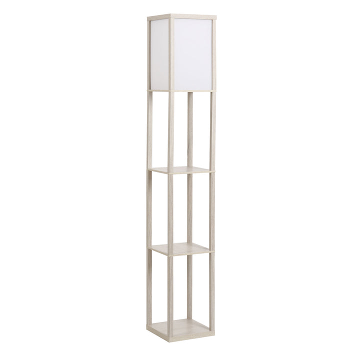 Gulvlampe med hylder, træ, 26 x 26 x 160 cm, til stue/soveværelse (pære medfølger ikke)