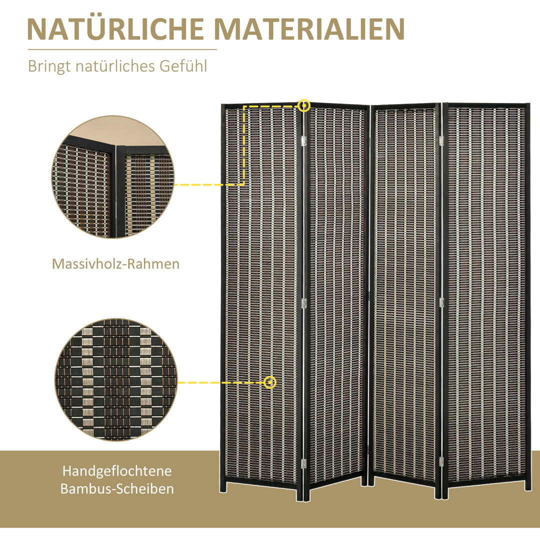 Foldbar rumdeler, fyrretræ/bambus, 180 x 180 cm, brun/sort