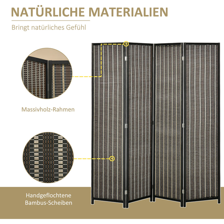 Foldbar rumdeler, fyrretræ/bambus, 180 x 180 cm, brun/sort