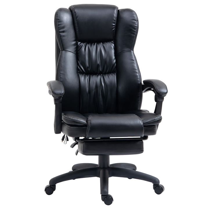 Justerbar drejestol med fodstøtte, nakkestøtte, massagefunktion, kunstlæder, 68,5 x 68,5 x 113-121 cm, sort