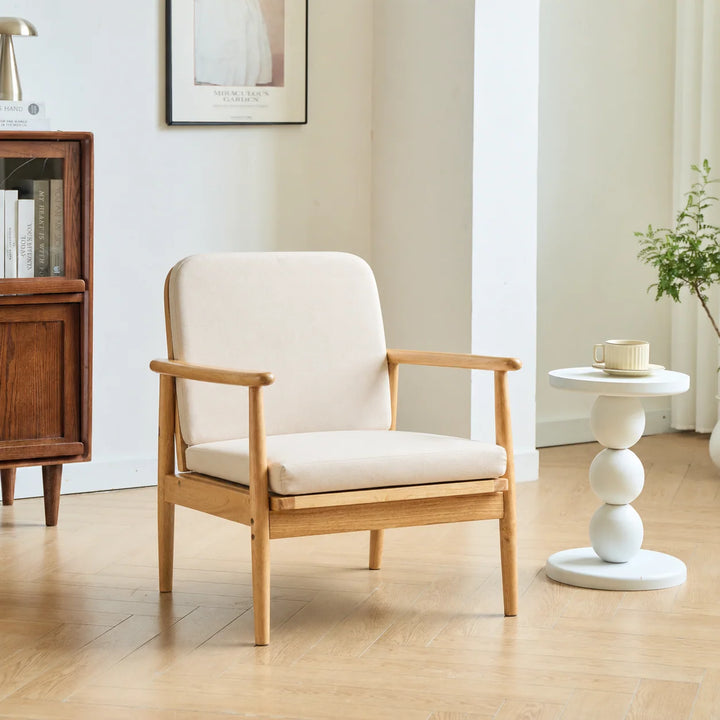 SURABAYA Massivt træ og Beige Stof Loungestol