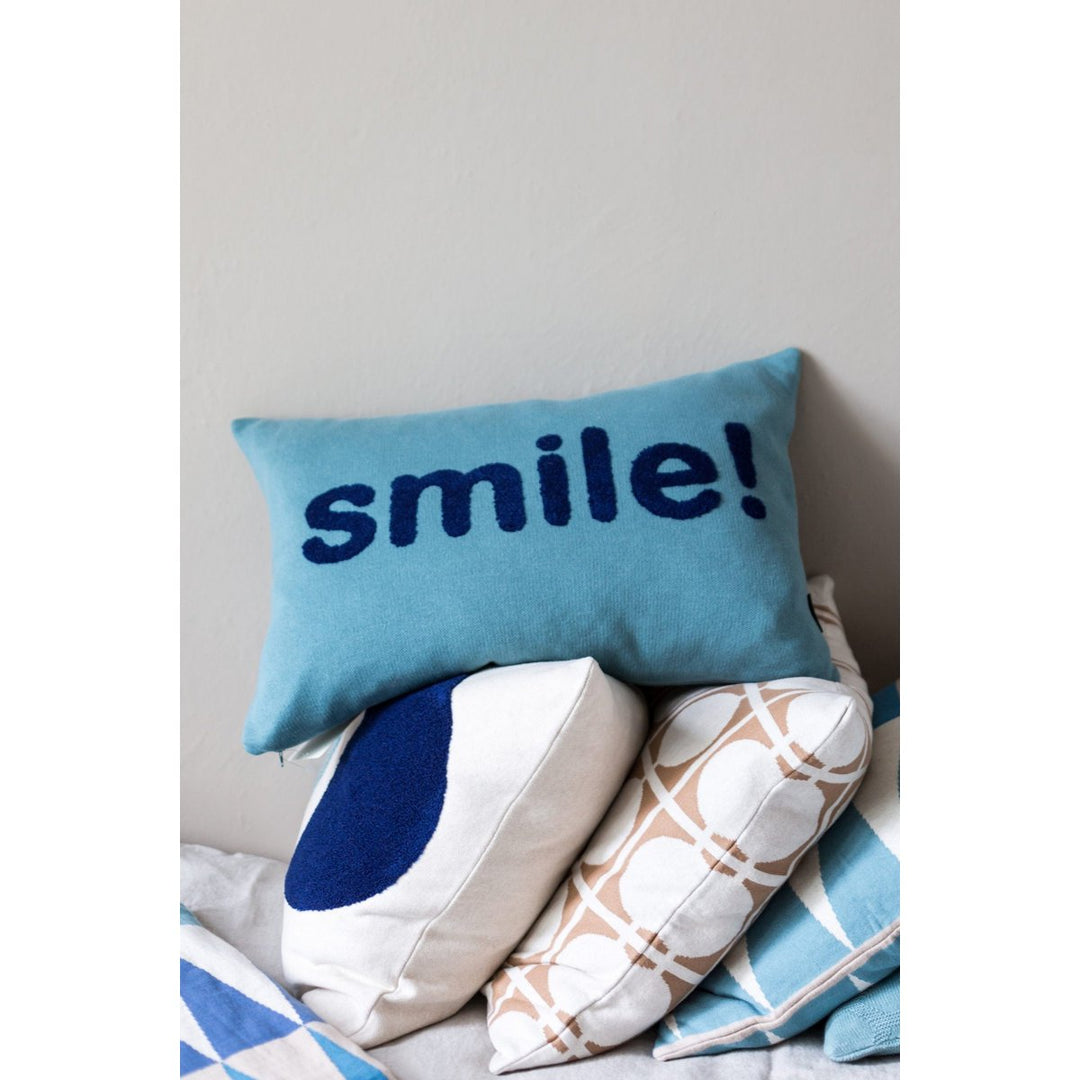 Smil Pillow Blue, Punch Needle Embroidery