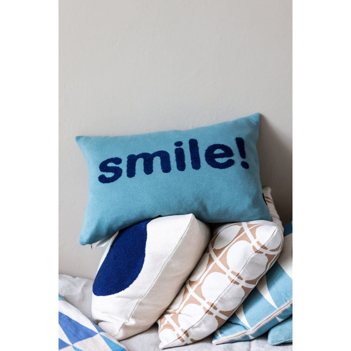 Smil Pillow Blue, Punch Needle Embroidery