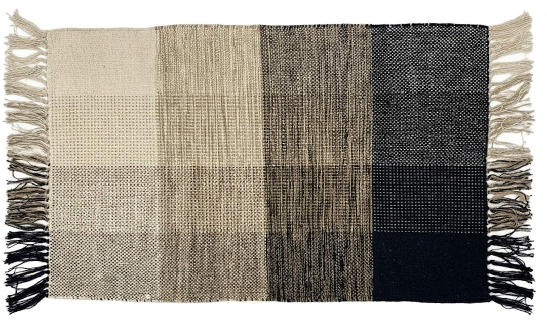 REISA Rektangulært bomuldstæppe med sorte og beige mønstre 180 x 120 cm