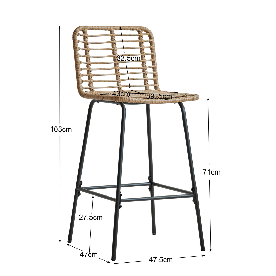 TABBANGKOK sæt med 2 barstole i metal og rattan