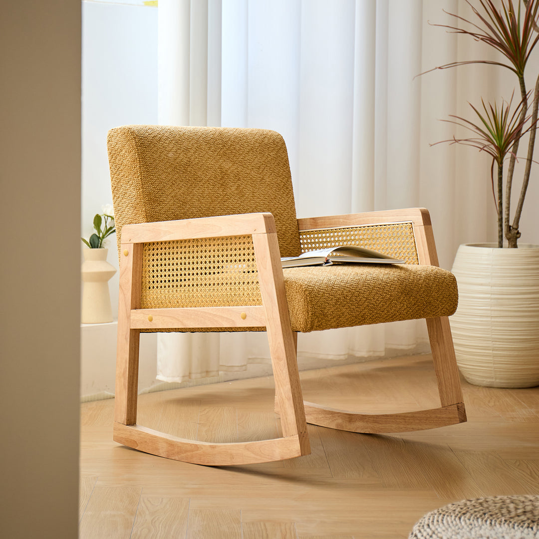 BORGOROCK Gyngestol i massivt træ, rattan og gult stof