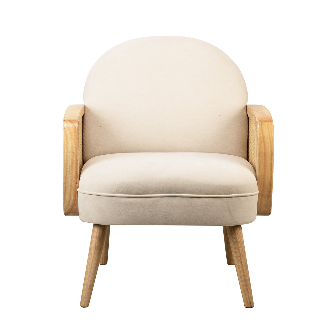 CALVI Loungestol i træ og beige rør