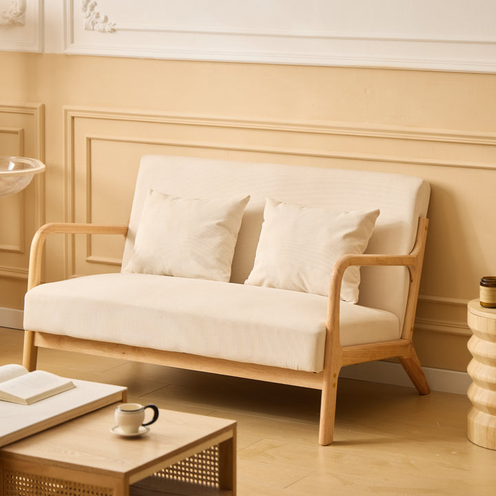 OHAMA2SEATERS 2-personers sofabænk i massivt træ og beige fløjl