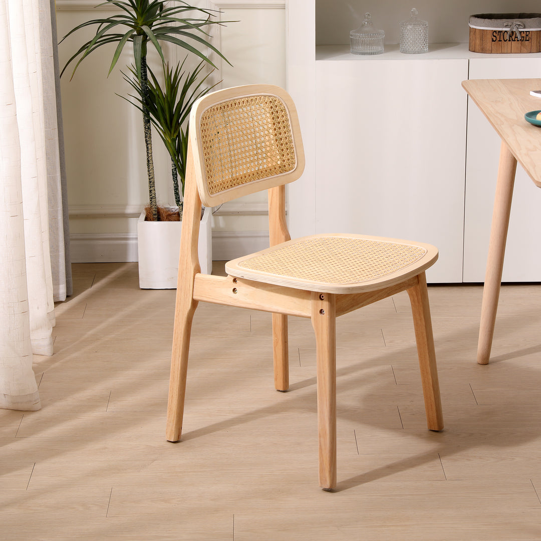 BAIA Sæt med 2 spisebordsstole i træ og naturlig rattan