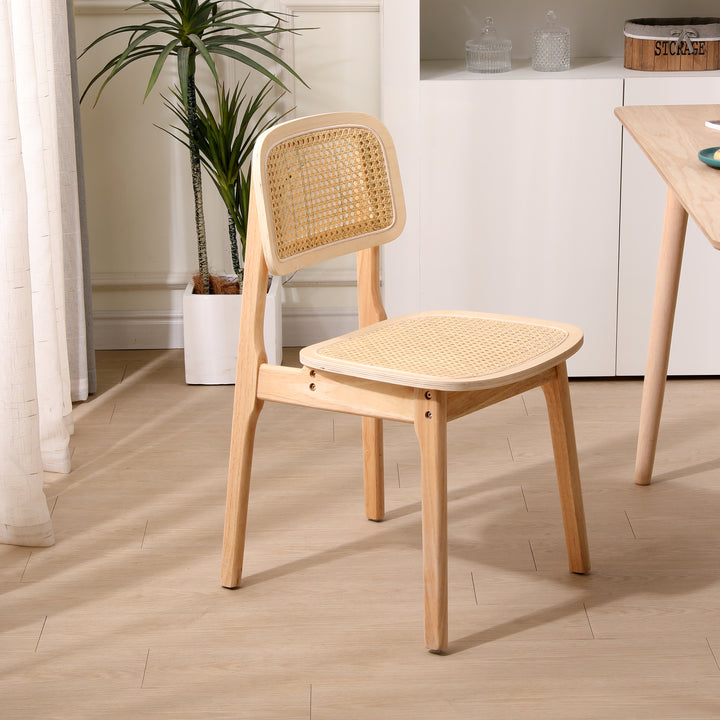 BAIA Sæt med 2 spisebordsstole i træ og naturlig rattan
