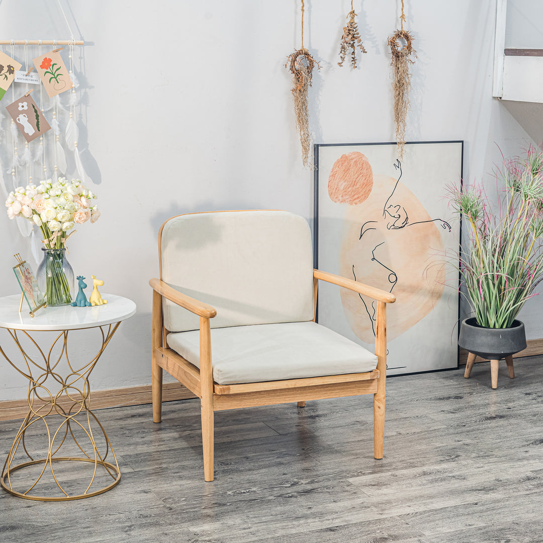 SURABAYA Massivt træ og Beige Stof Loungestol