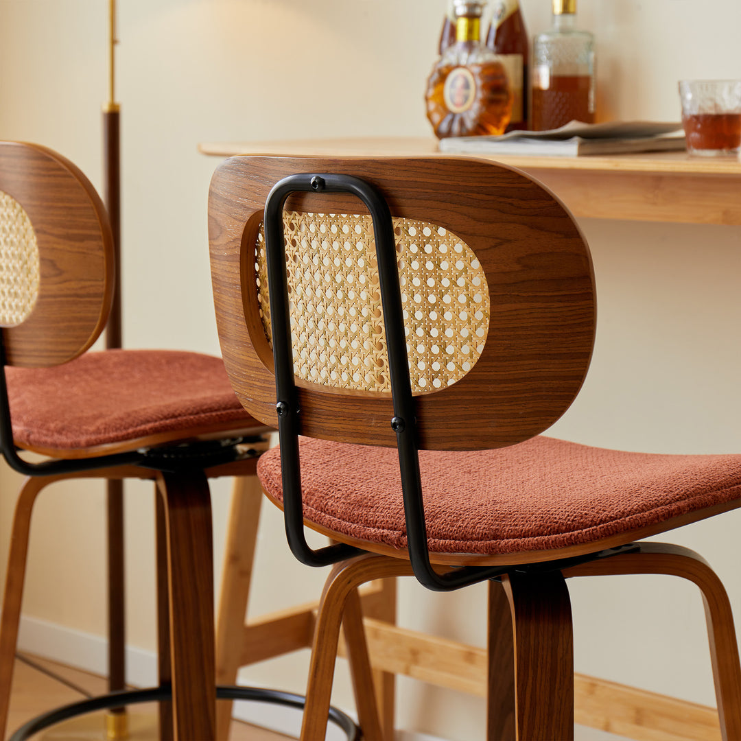 ALESUND Sæt med 2 barstole i asketræ og rattan terracotta