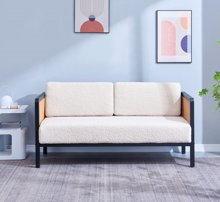 SOFOREBRO 3-personers sofa i flet og hvid bouclé