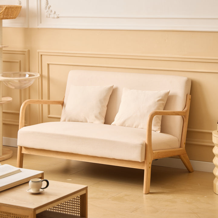 OHAMA2SEATERS 2-personers sofabænk i massivt træ og beige stof