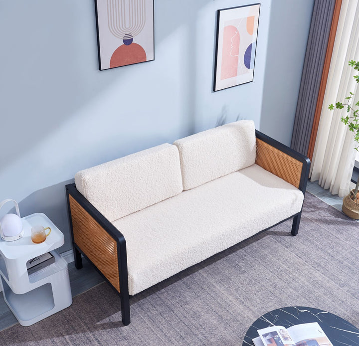 SOFOREBRO 3-personers sofa i flet og hvid bouclé