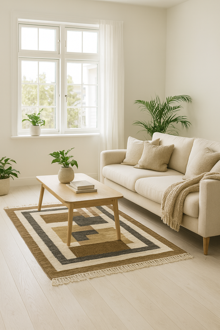 KOLARI Rektangulært bomuldstæppe med brune og beige mønstre 180 x 120 cm