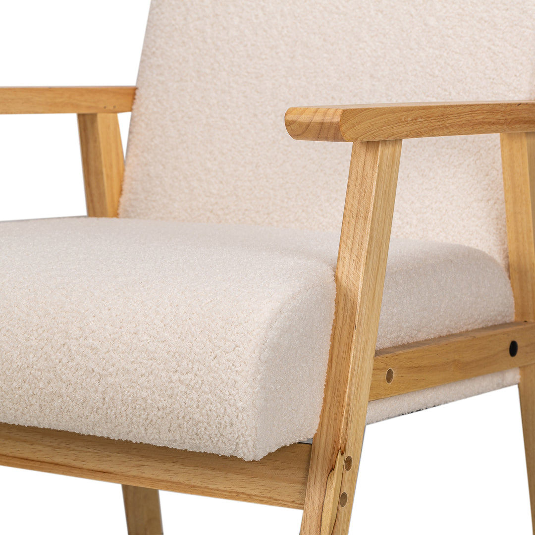 LOUIS Solid Wood White Bouclé Lounge Chair