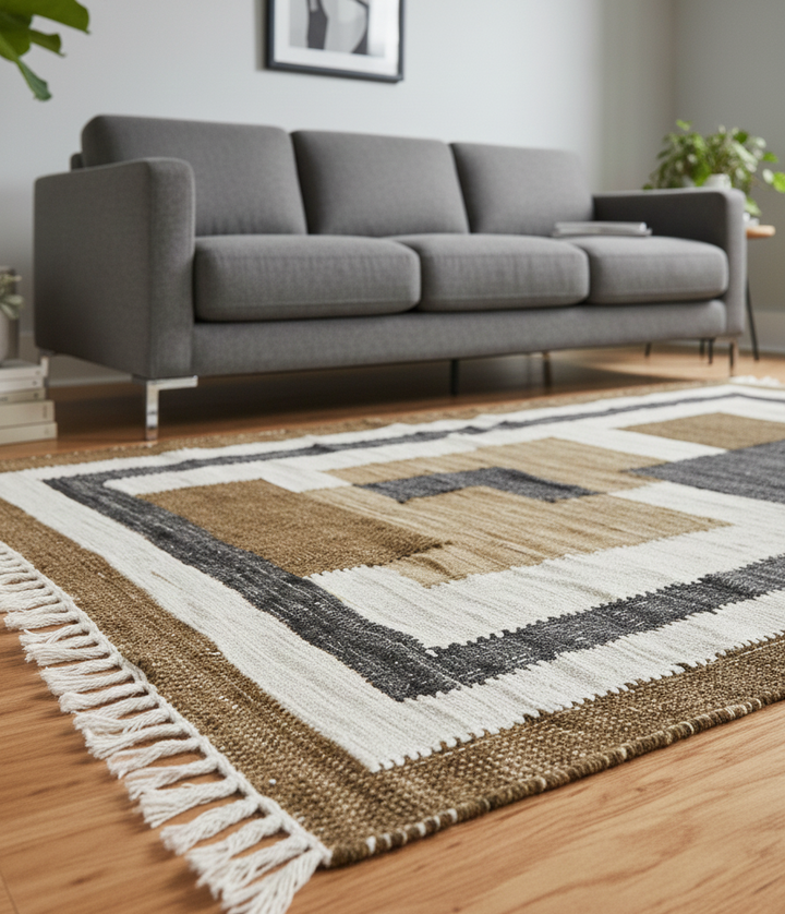 KOLARI Rektangulært bomuldstæppe med brune og beige mønstre 180 x 120 cm