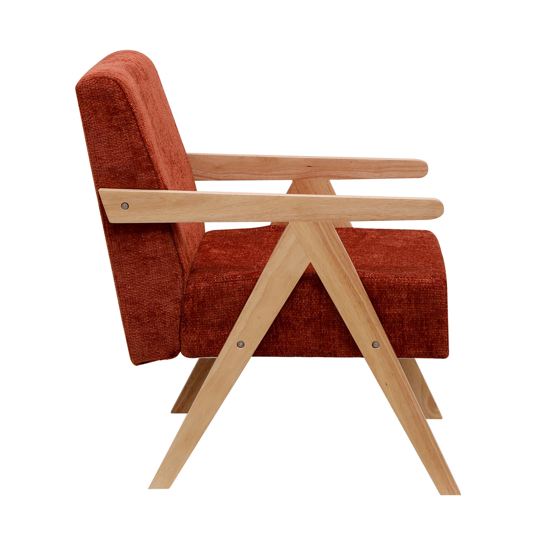 SANTAREM Solid Wood Terracotta Bouclé Lounge Chair