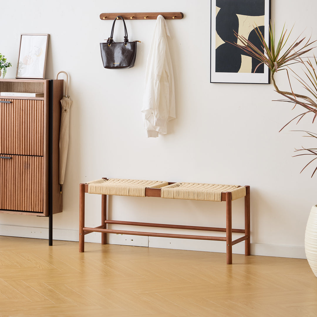 SALTA bænk med håndflettet sæde – Valnøddefarvet