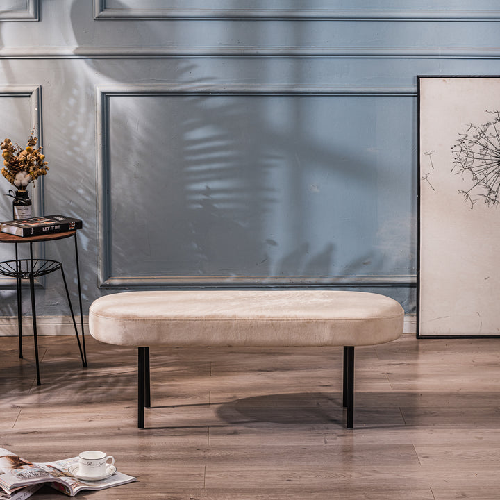 OSLO bænk i metal og beige fløjl