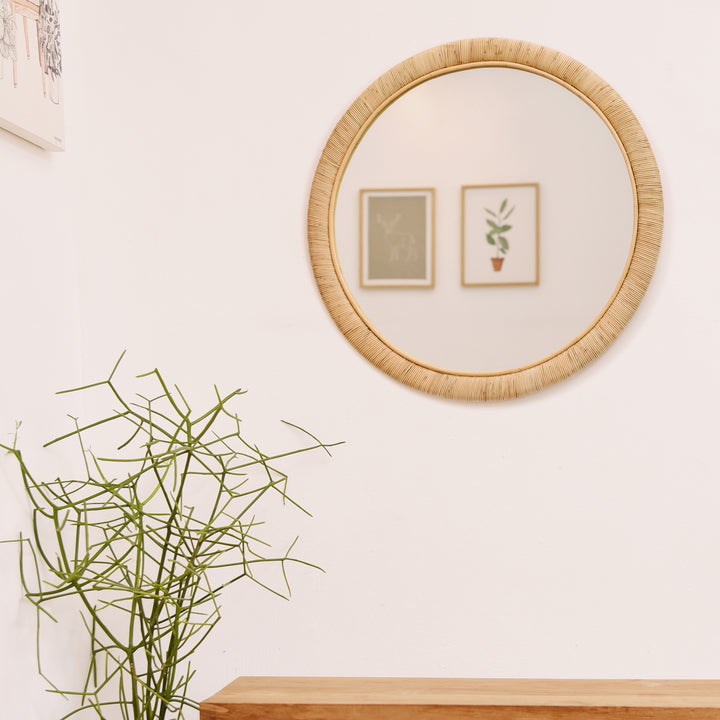 DARWIN Rundt Spejl i Naturlig Rattan 75 cm